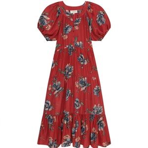 THE GREAT. Red Floral Button-Up Dress